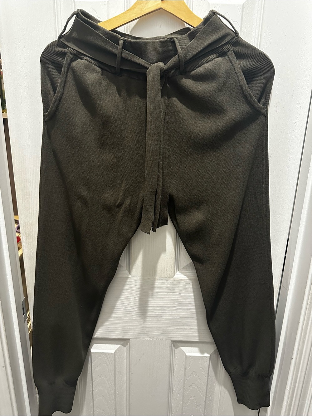 Zara Olive Green belted knit Jogger Pants